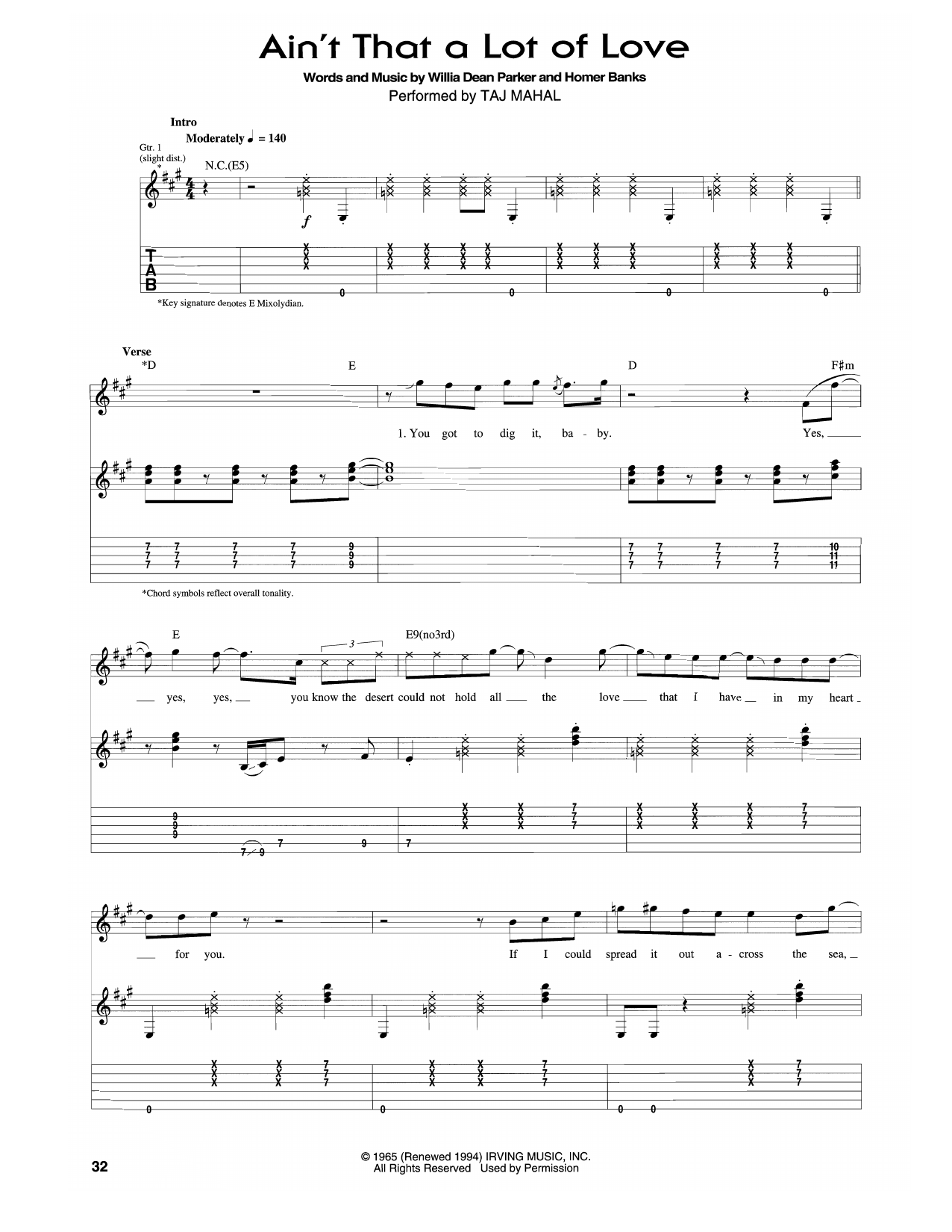 Learn to play Taj Mahal Ain't That A Lot Of Love sheet music for Guitar Tab in minutes. Price: 7.8900$ Taj Mahal Ain't That A Lot Of Love sheet music notes and chords arranged for Guitar Tab