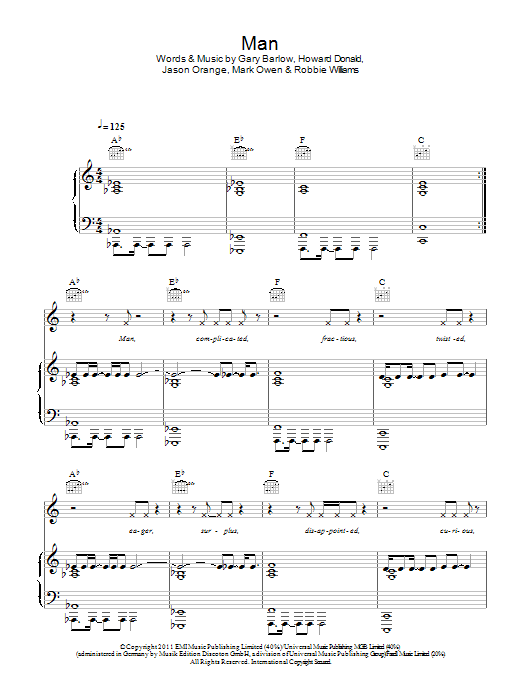 Take That Man sheet music notes and chords arranged for Piano, Vocal & Guitar Chords