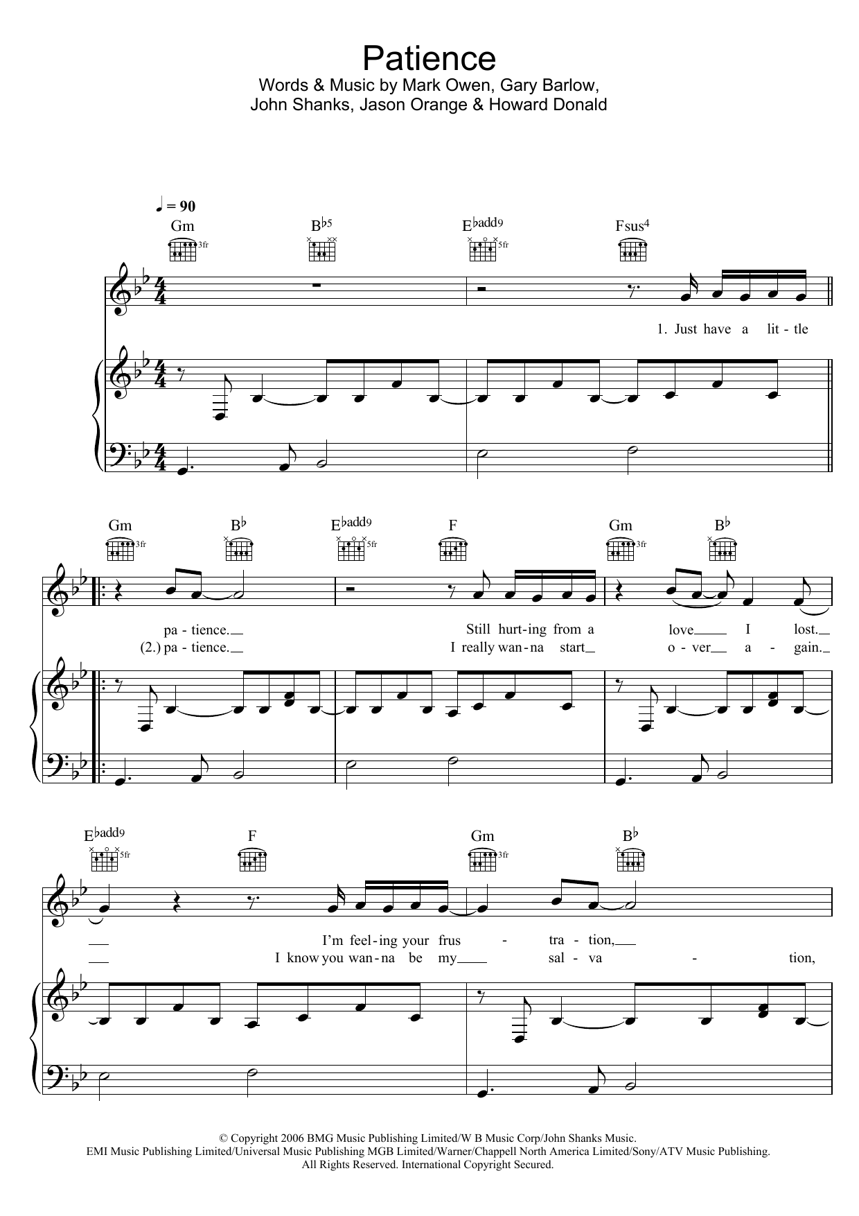 Take That Patience sheet music notes and chords. Download Printable PDF.