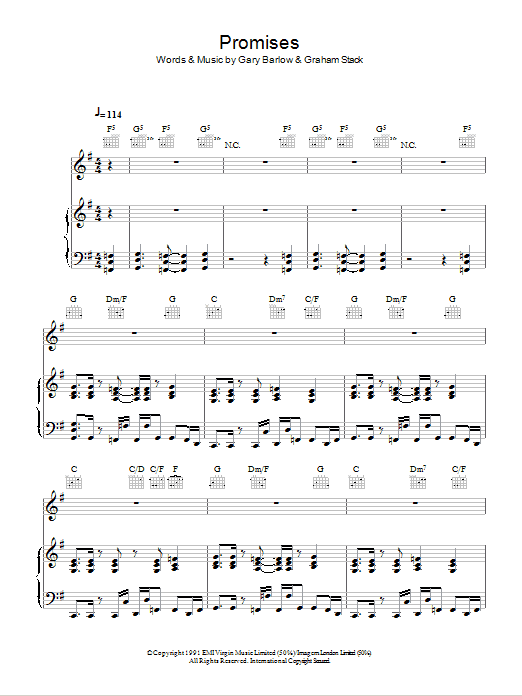 Take That Promises sheet music notes and chords arranged for Piano, Vocal & Guitar Chords