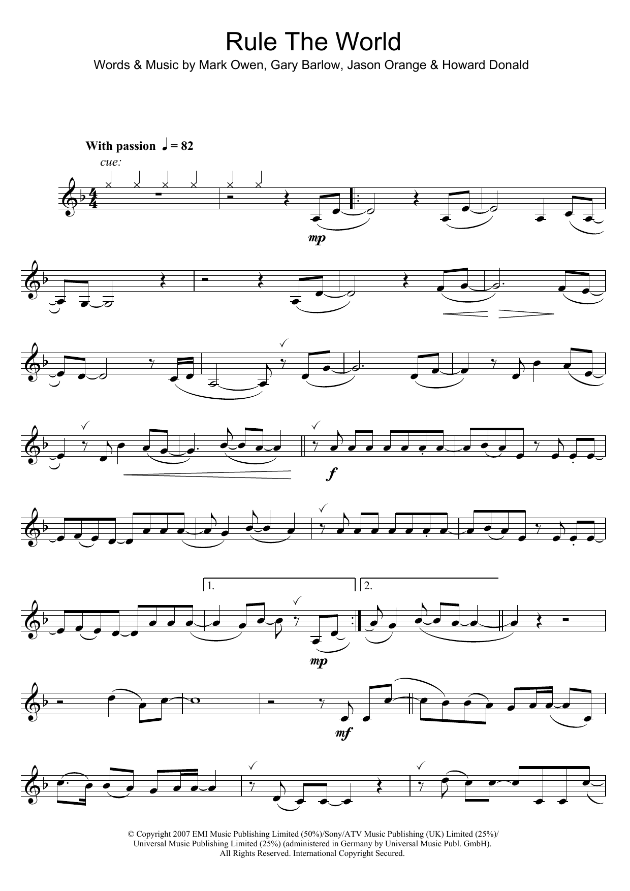 Take That Rule The World (from Stardust) sheet music notes and chords. Download Printable PDF.