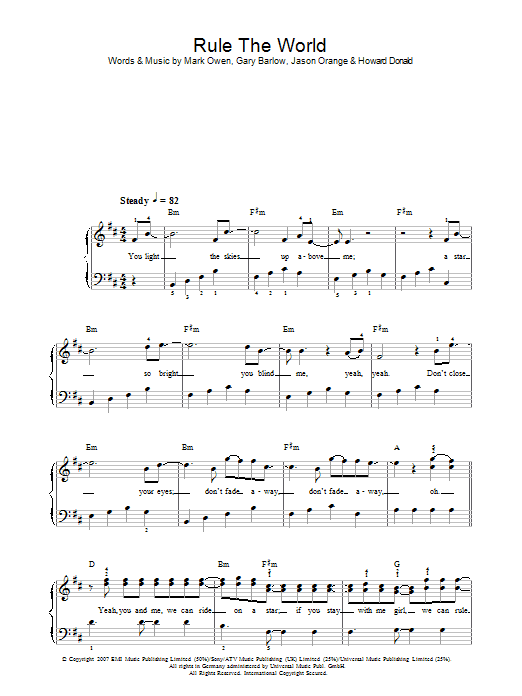 Take That Rule The World (from Stardust) sheet music notes and chords. Download Printable PDF.