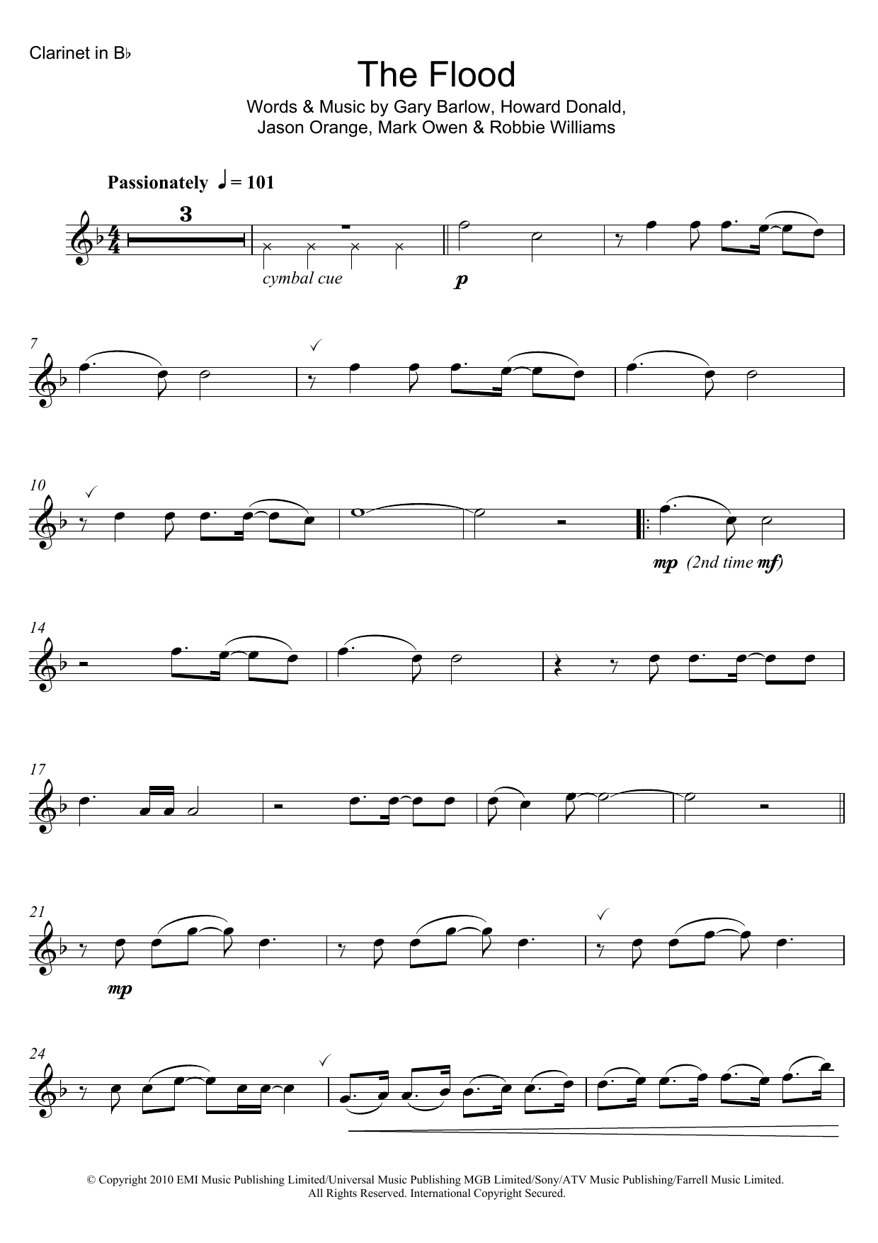 Take That The Flood sheet music notes and chords. Download Printable PDF.