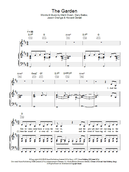Take That The Garden sheet music notes and chords arranged for Piano, Vocal & Guitar Chords