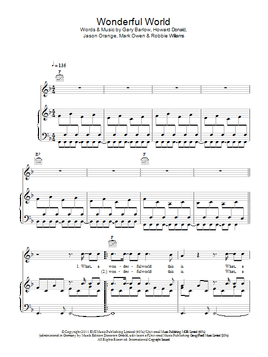 Take That Wonderful World sheet music notes and chords arranged for Piano, Vocal & Guitar Chords