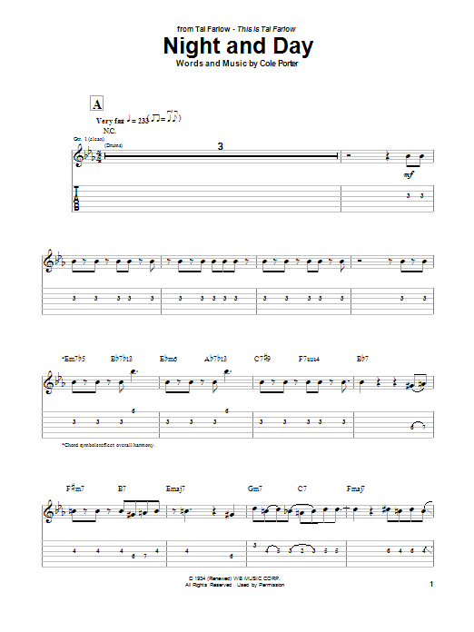 Learn to play Tal Farlow Night And Day sheet music for Guitar Tab in minutes. Price: 7.8900$ Tal Farlow Night And Day sheet music notes and chords arranged for Guitar Tab