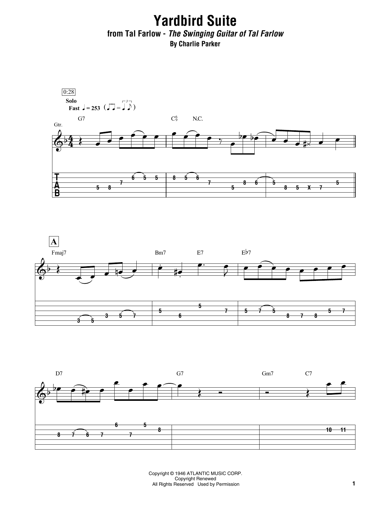 Tal Farlow Yardbird Suite sheet music notes and chords. Download Printable PDF.