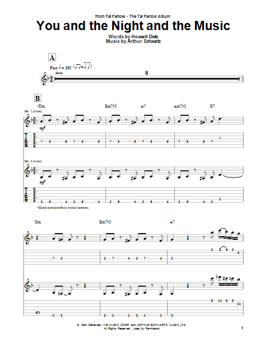 Learn to play Tal Farlow You And The Night And The Music sheet music for Guitar Tab in minutes. Price: 7.8900$ Tal Farlow You And The Night And The Music sheet music notes and chords arranged for Guitar Tab
