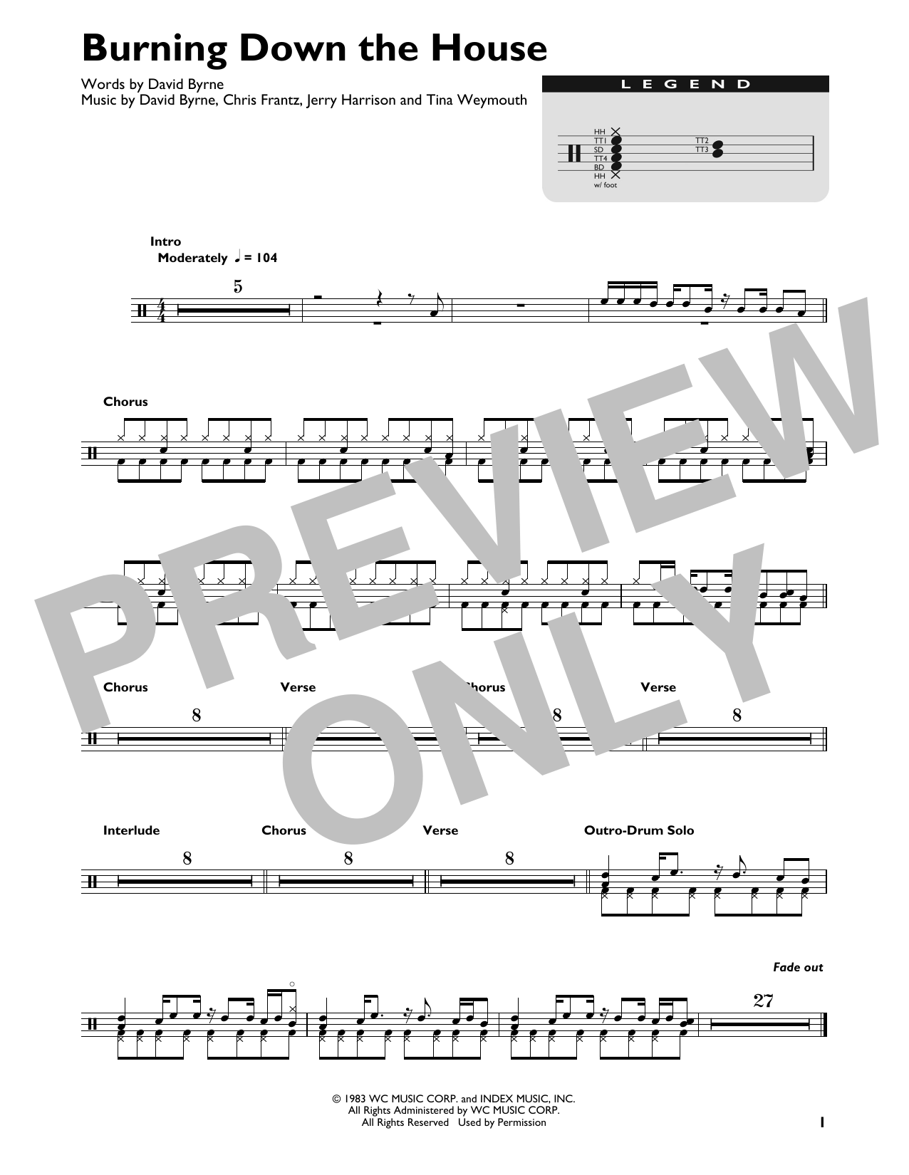 Talking Heads Burning Down The House sheet music notes and chords. Download Printable PDF.