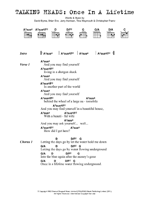 Talking Heads Once In A Lifetime sheet music notes and chords. Download Printable PDF.