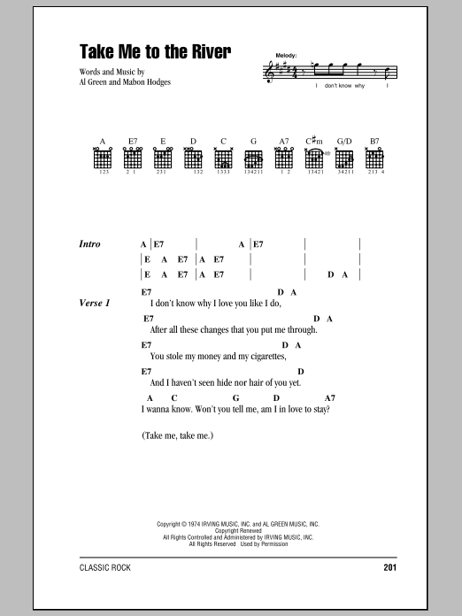 Talking Heads Take Me To The River sheet music notes and chords. Download Printable PDF.