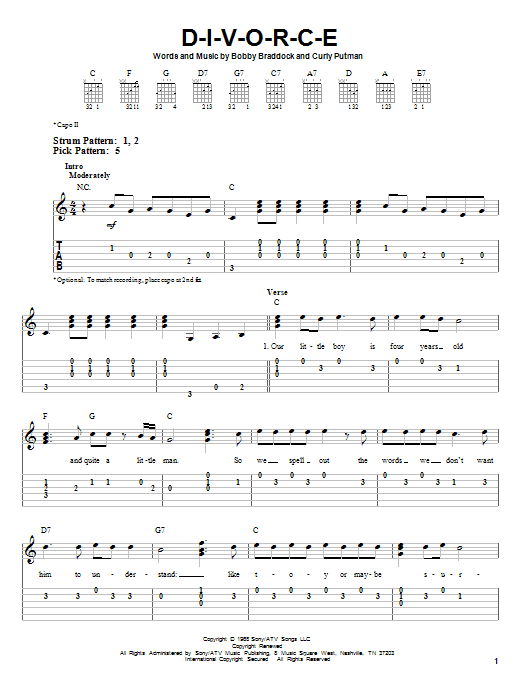 Tammy Wynette D-I-V-O-R-C-E sheet music notes and chords. Download Printable PDF.