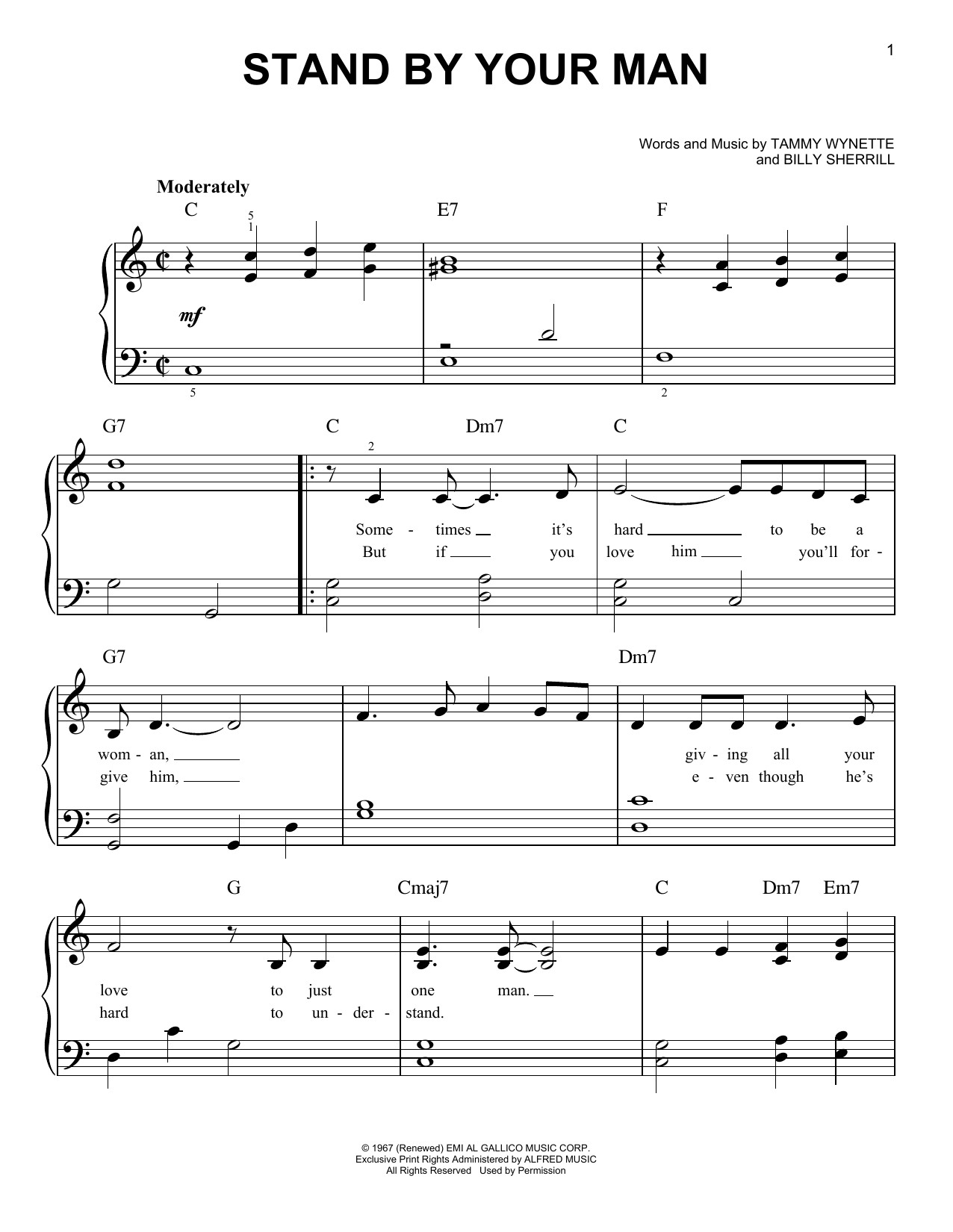 Tammy Wynette Stand By Your Man sheet music notes and chords. Download Printable PDF.