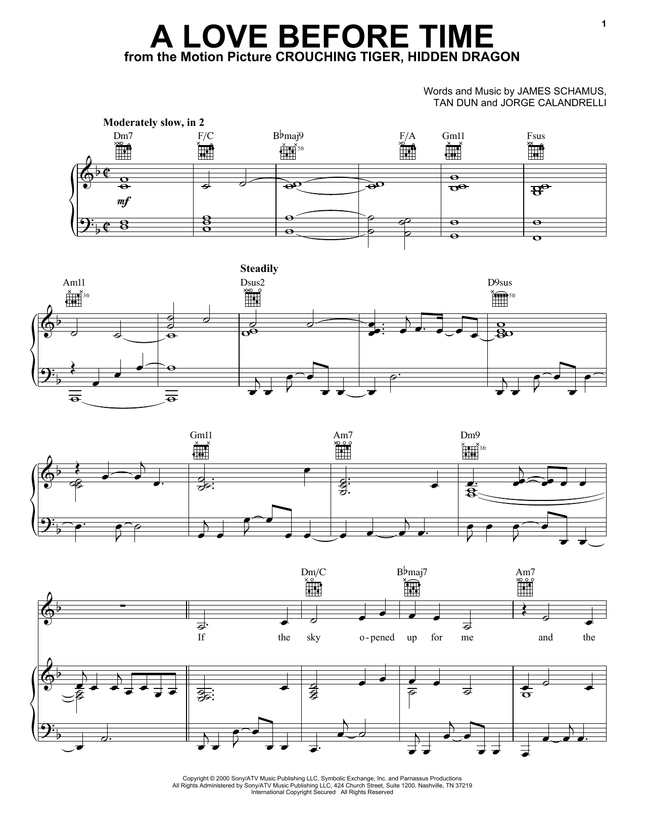 Learn to play Tan Dun A Love Before Time (from Crouching Tiger, Hidden Dragon) sheet music for Piano, Vocal & Guitar Chords (Right-Hand Melody) in minutes. Price: 7.8900$ Tan Dun A Love Before Time (from Crouching Tiger, Hidden Dragon) sheet music notes and chords arranged for Piano, Vocal & Guitar Chords (Right-Hand Melody)