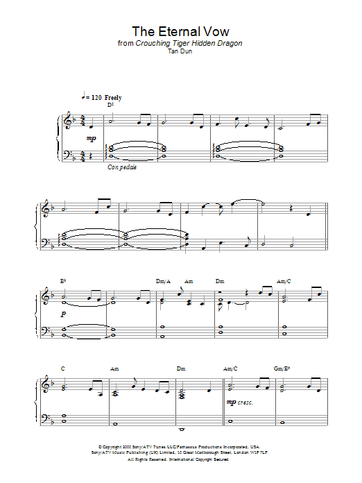 Learn to play Tan Dun The Eternal Vow (from Crouching Tiger, Hidden Dragon) sheet music for Piano Solo in minutes. Price: 7.8900$ Tan Dun The Eternal Vow (from Crouching Tiger, Hidden Dragon) sheet music notes and chords arranged for Piano Solo