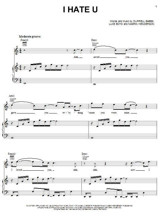 Tank I Hate U sheet music notes and chords arranged for Piano, Vocal & Guitar Chords (Right-Hand Melody)