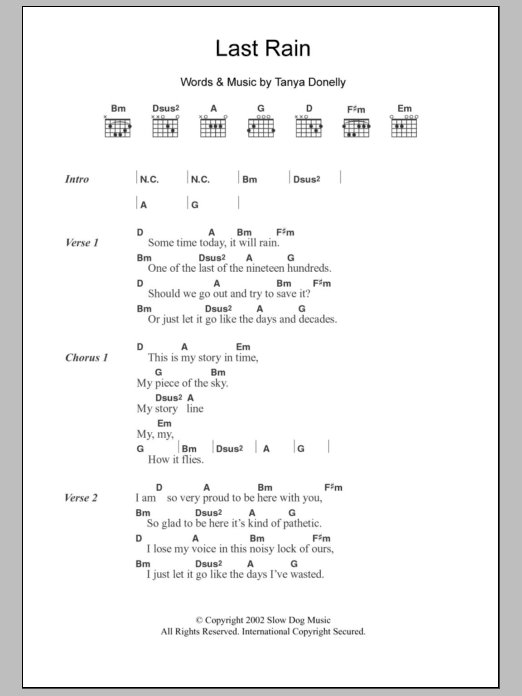 Tanya Donelly Last Rain sheet music notes and chords. Download Printable PDF.