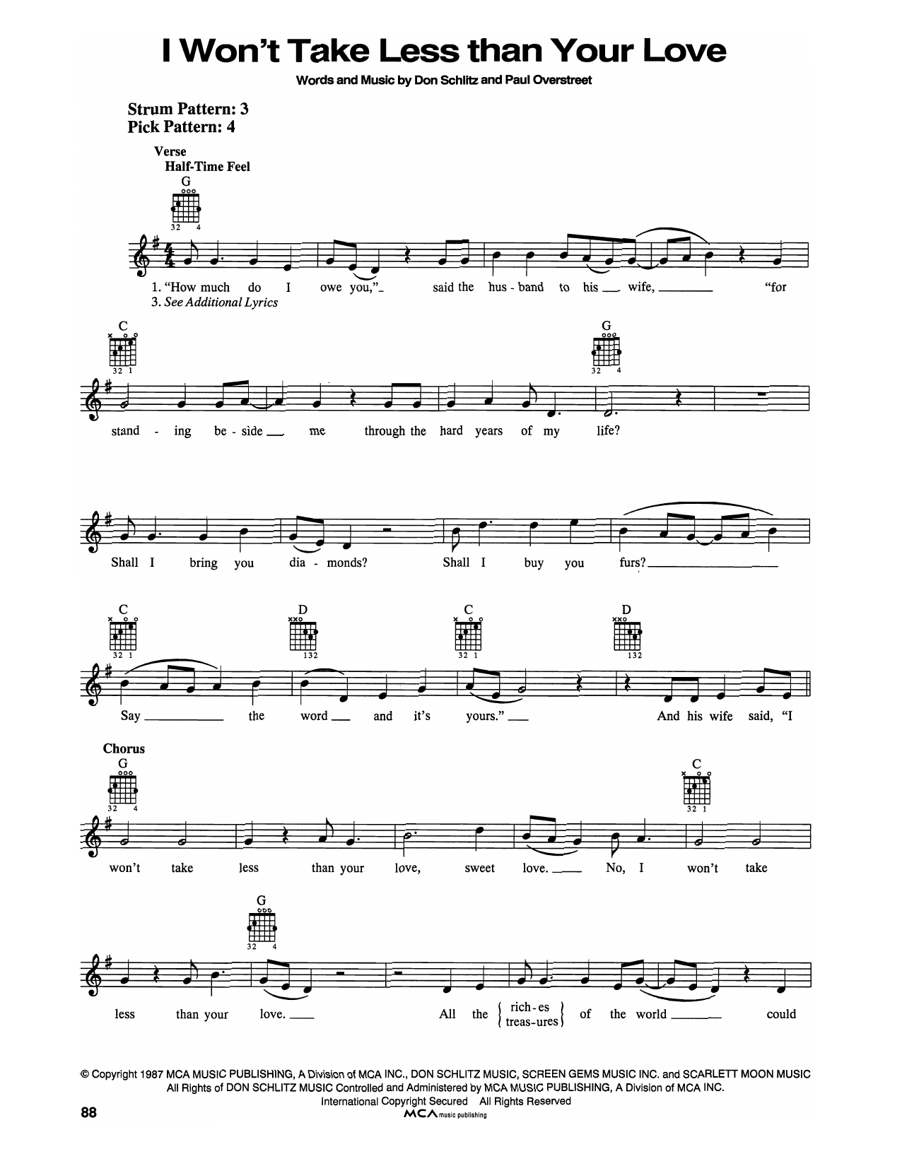 Tanya Tucker I Won't Take Less Than Your Love sheet music notes and chords. Download Printable PDF.