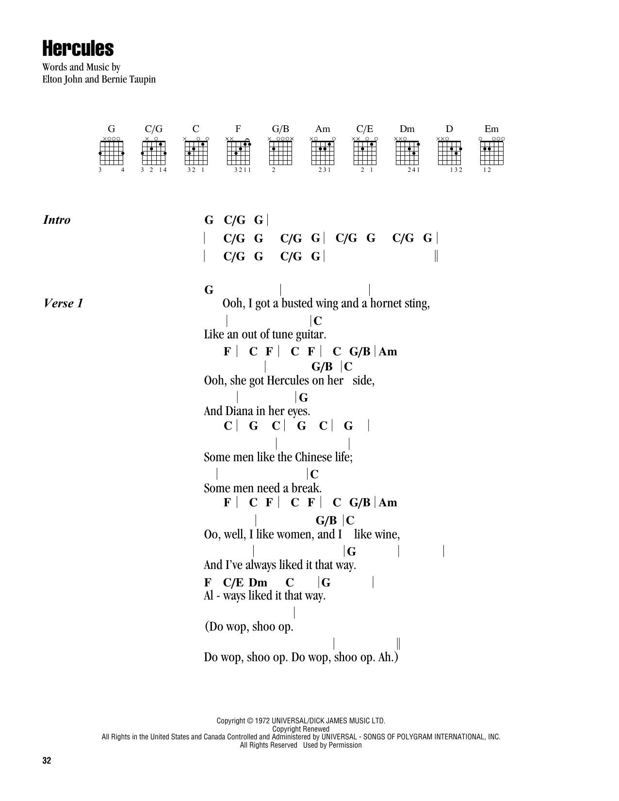 Taron Egerton Hercules (from Rocketman) sheet music notes and chords arranged for Guitar Chords/Lyrics