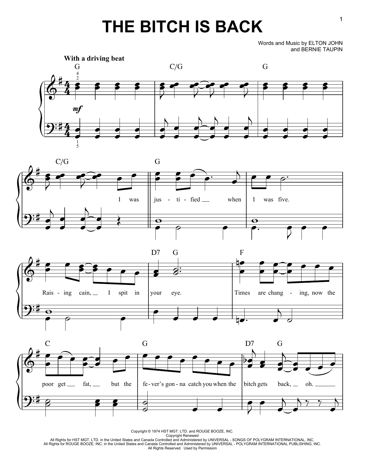 Taron Egerton & Sebastian Rich The Bitch Is Back (from Rocketman) sheet music notes and chords. Download Printable PDF.