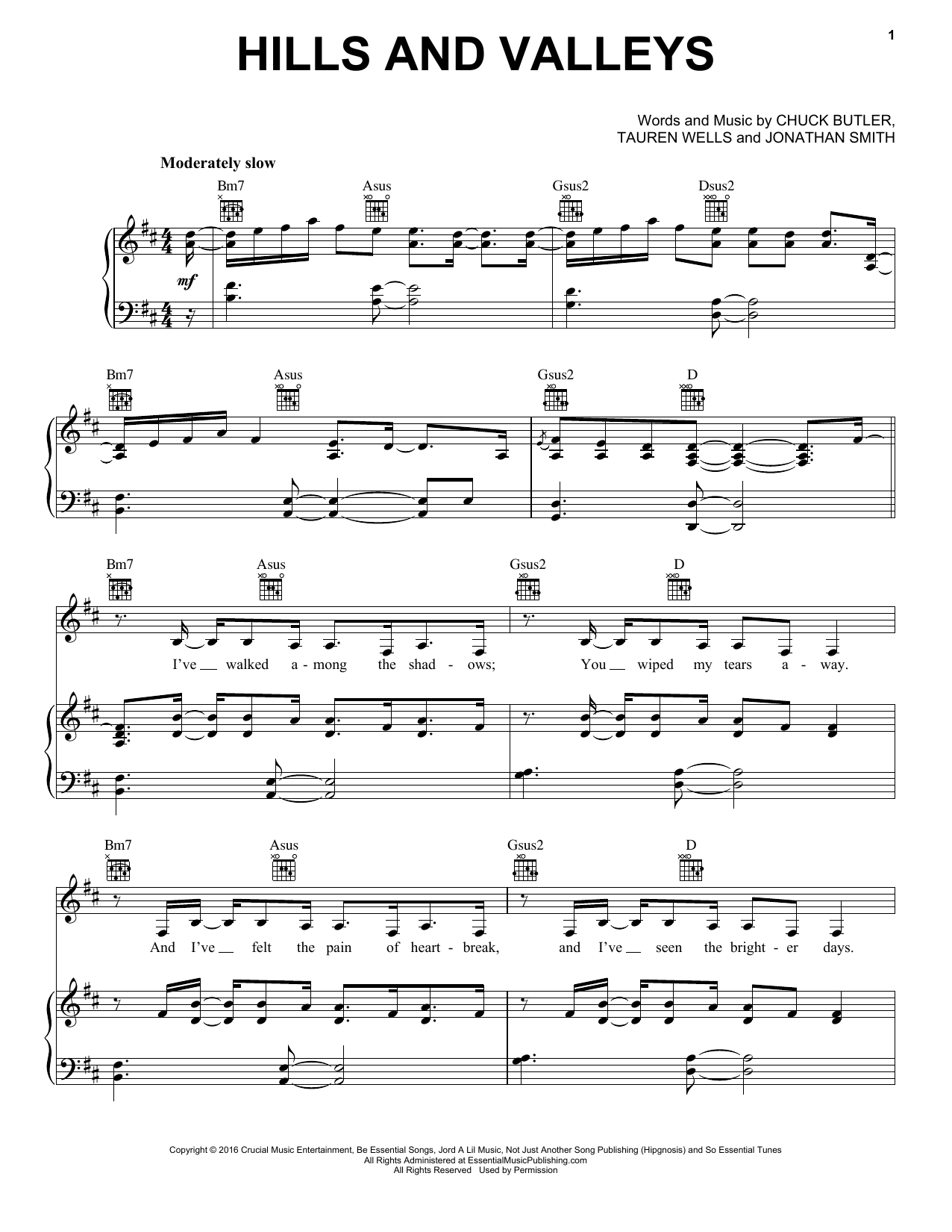 Tauren Wells Hills And Valleys sheet music notes and chords. Download Printable PDF.