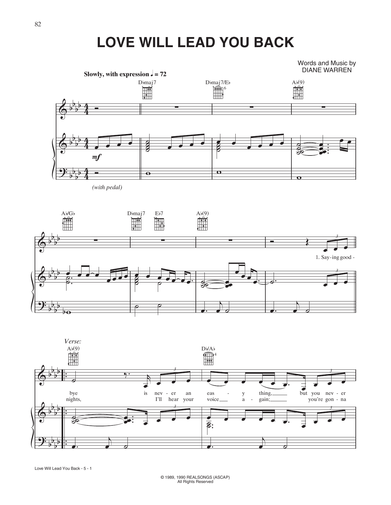 Taylor Dayne Love Will Lead You Back sheet music notes and chords. Download Printable PDF.