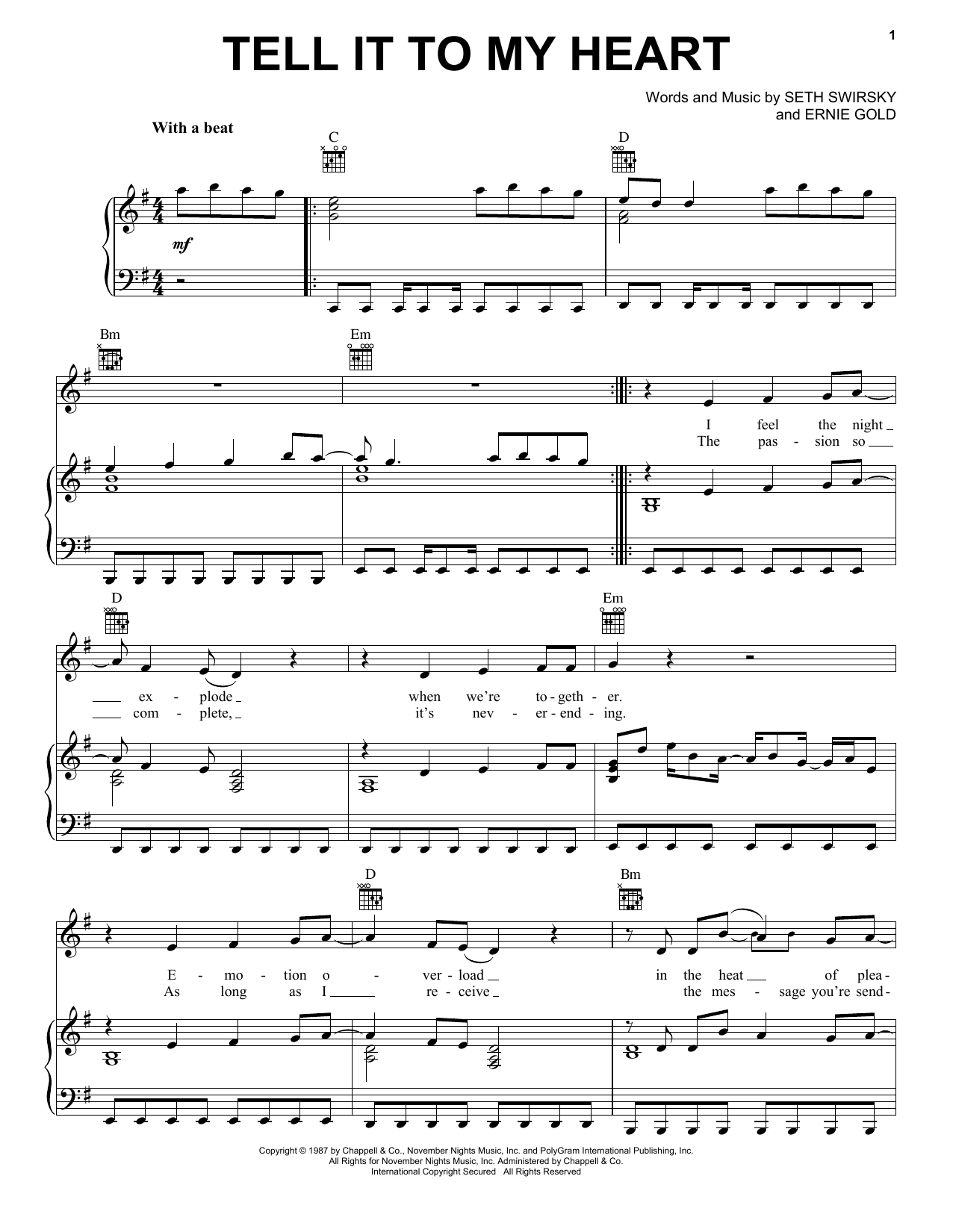 Taylor Dayne Tell It To My Heart sheet music notes and chords. Download Printable PDF.