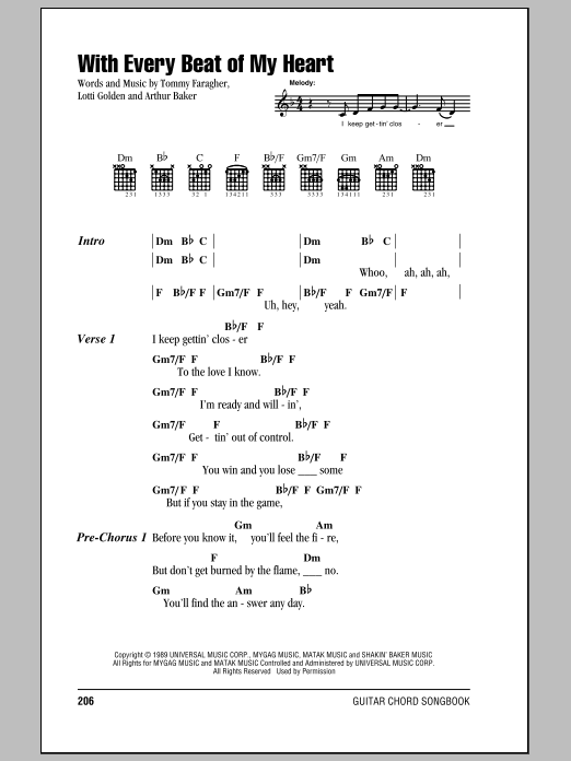 Learn to play Taylor Dayne With Every Beat Of My Heart sheet music for Piano, Vocal & Guitar Chords (Right-Hand Melody) in minutes. Price: 7.8900$ Taylor Dayne With Every Beat Of My Heart sheet music notes and chords arranged for Piano, Vocal & Guitar Chords (Right-Hand Melody)