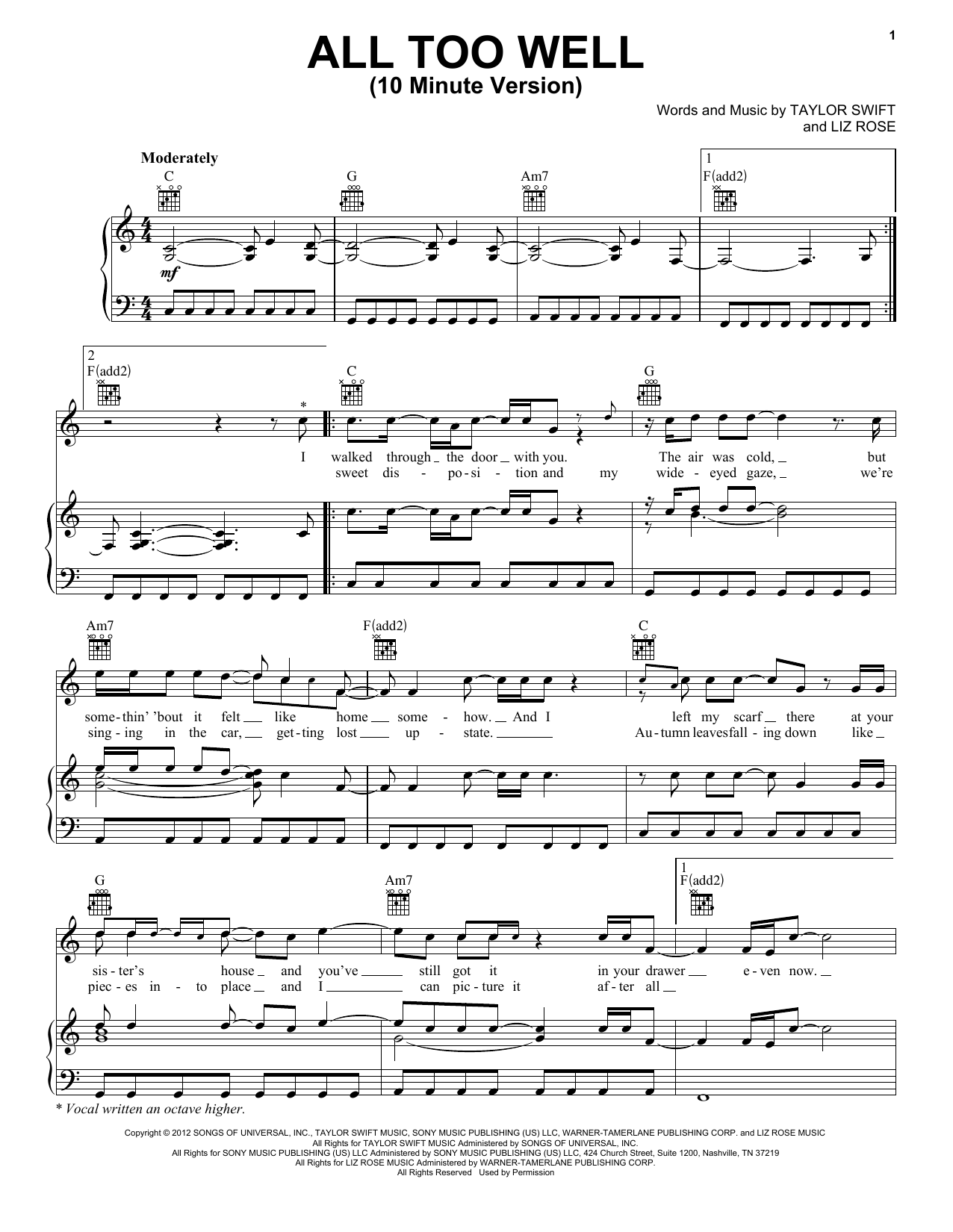 Taylor Swift All Too Well (10 Minute Version) (Taylor's Version) (From The Vault) sheet music notes and chords. Download Printable PDF.