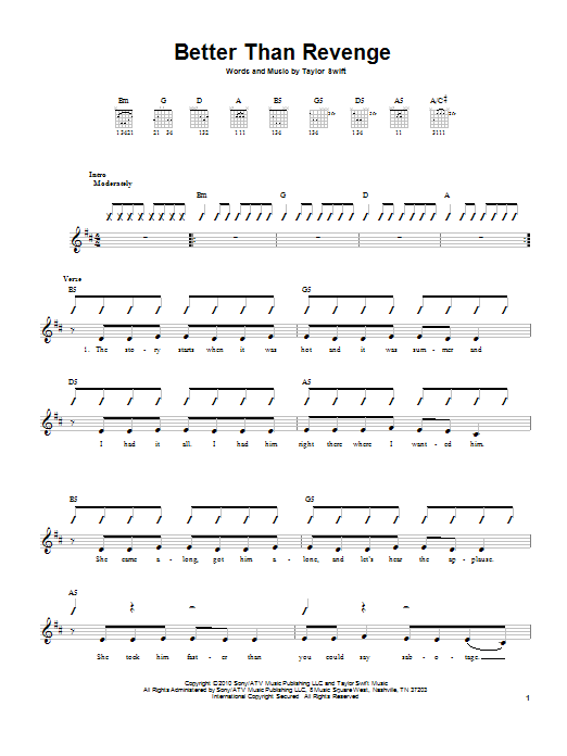 Taylor Swift Better Than Revenge sheet music notes and chords. Download Printable PDF.