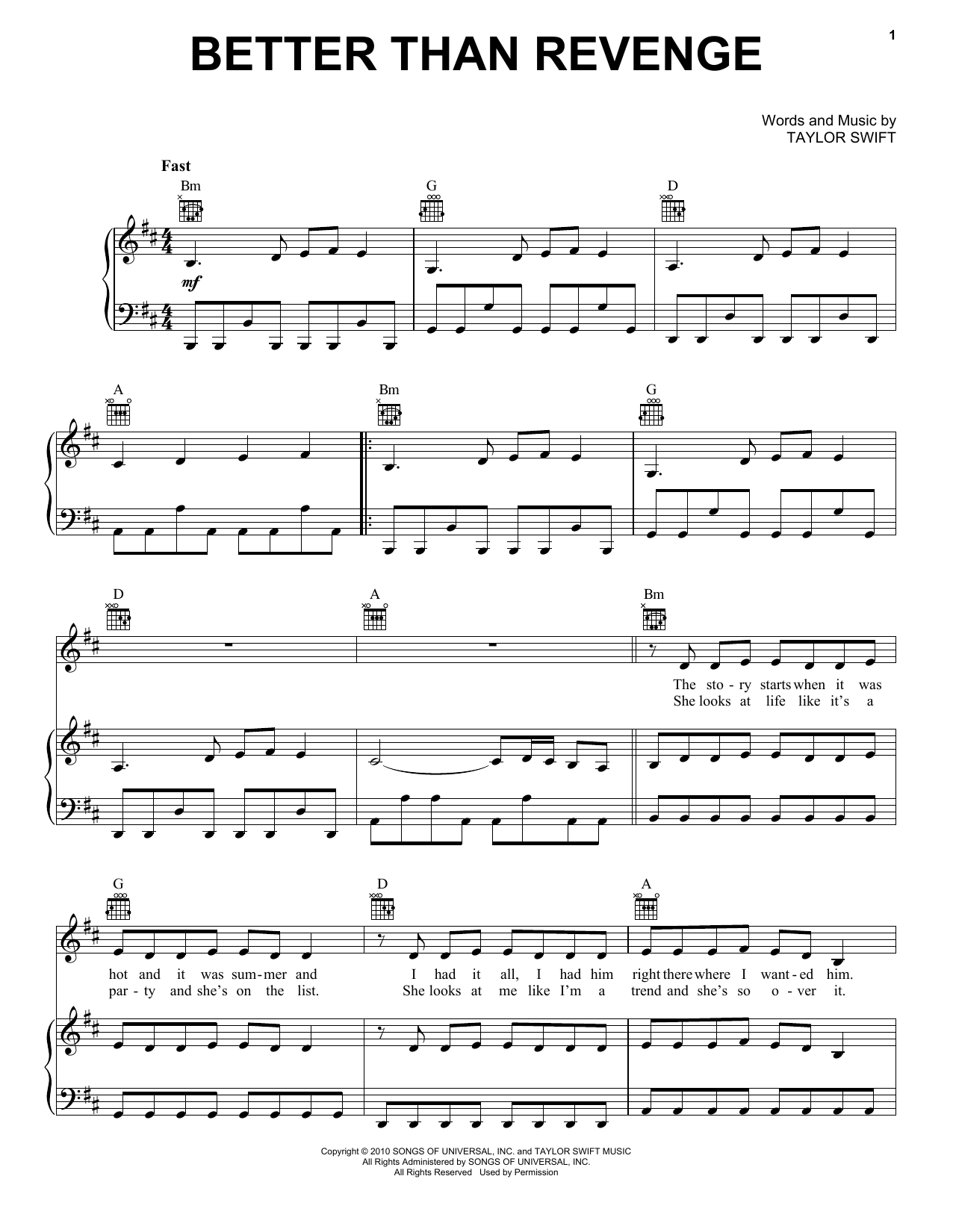 Taylor Swift Better Than Revenge (Taylor's Version) sheet music notes and chords. Download Printable PDF.