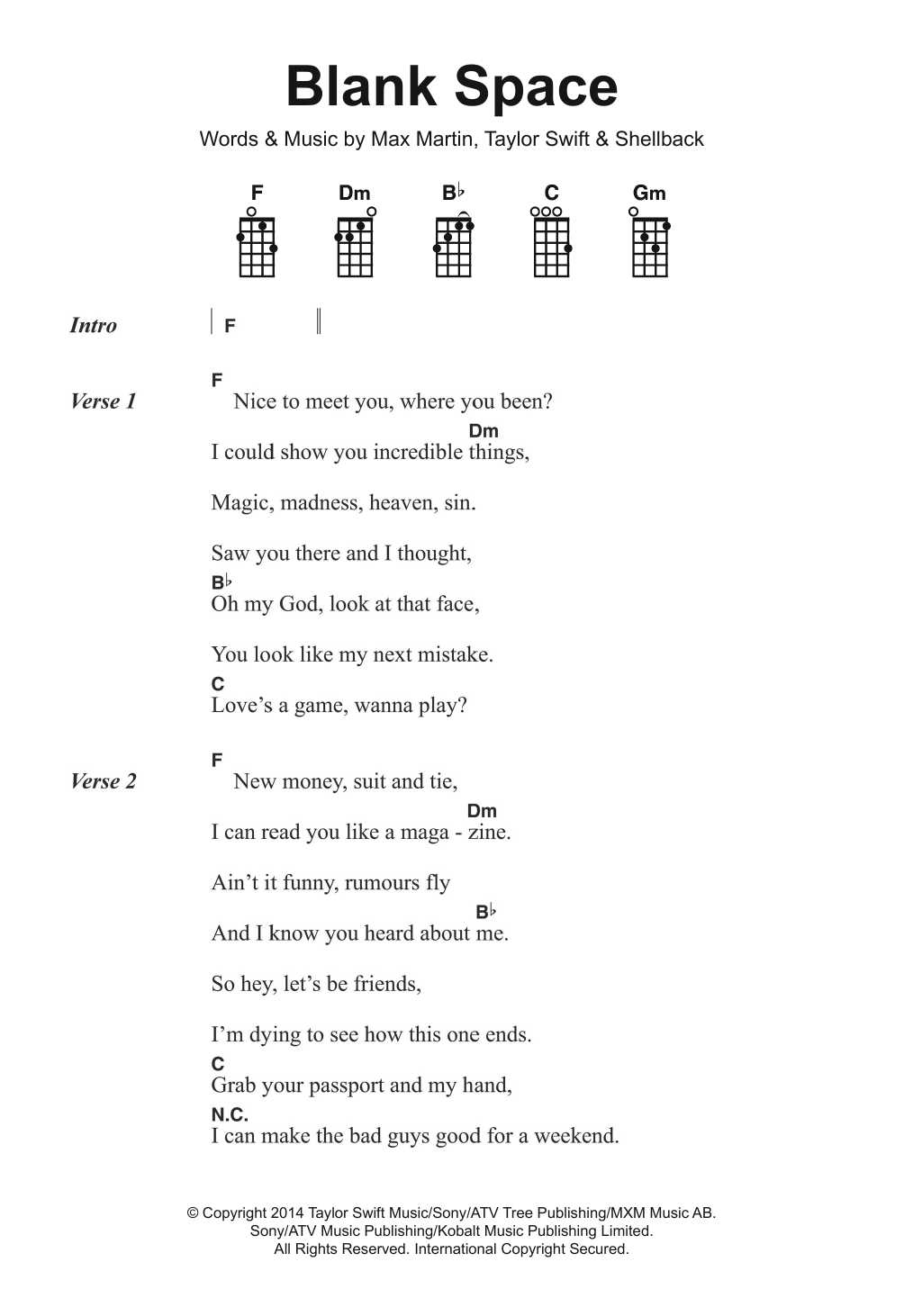 Taylor Swift Blank Space sheet music notes and chords arranged for Piano Duet