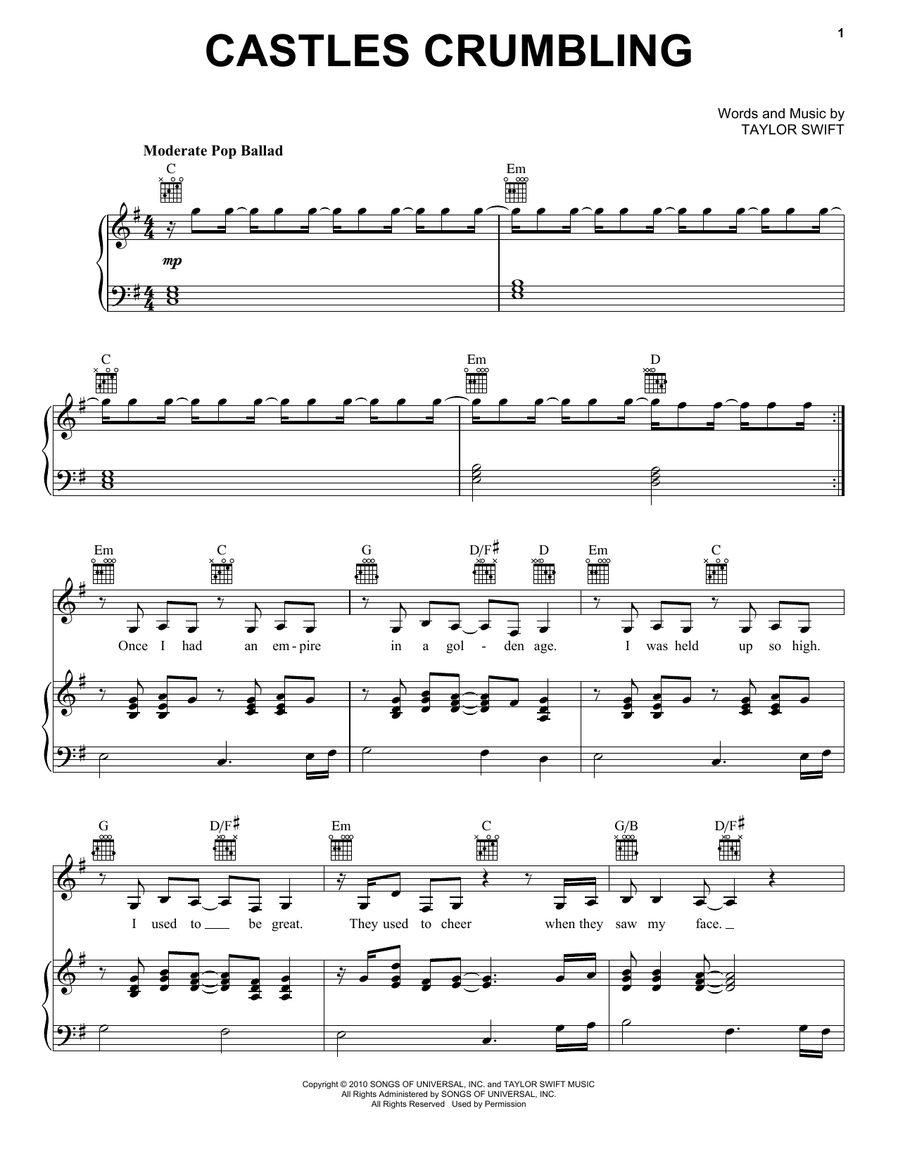 Taylor Swift Castles Crumbling (feat. Hayley Williams) (Taylor's Version) (From The Vault) sheet music notes and chords. Download Printable PDF.