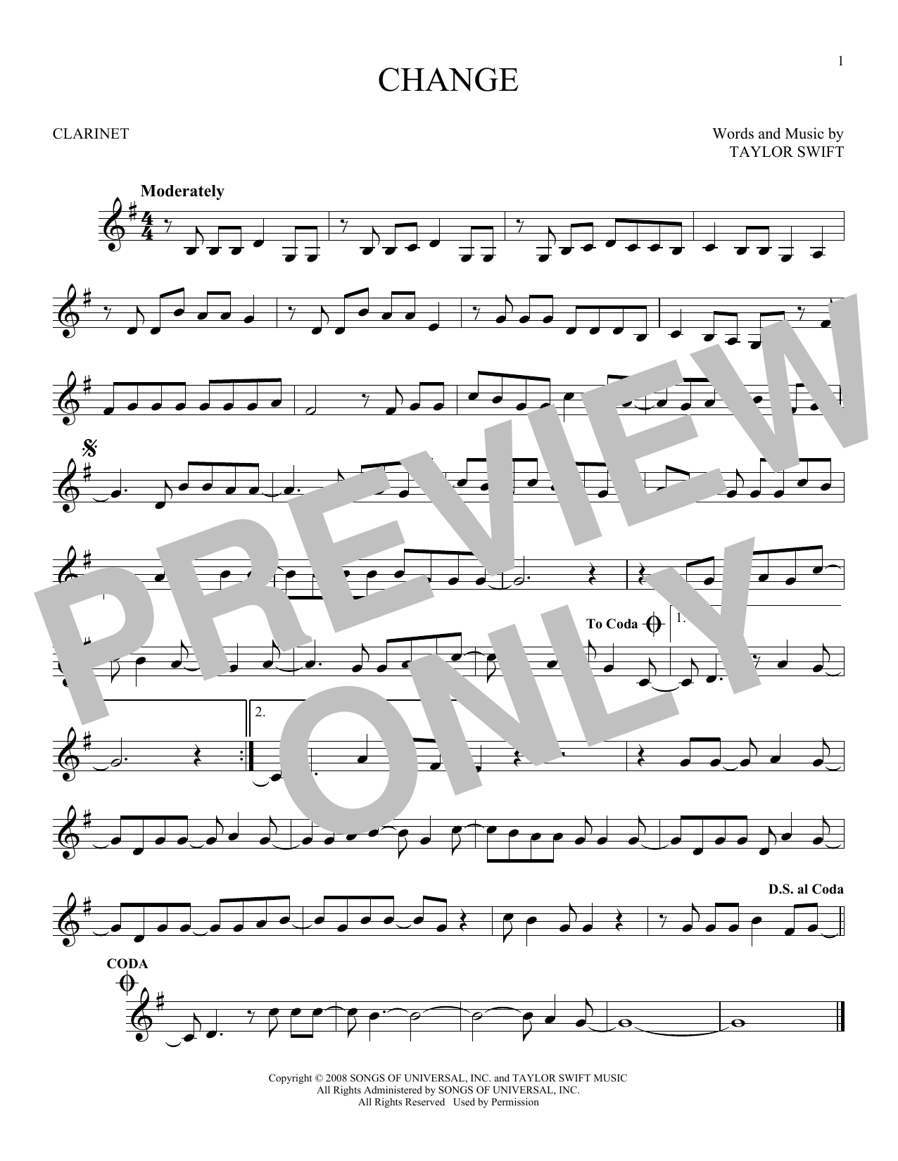 Taylor Swift Change sheet music notes and chords. Download Printable PDF.