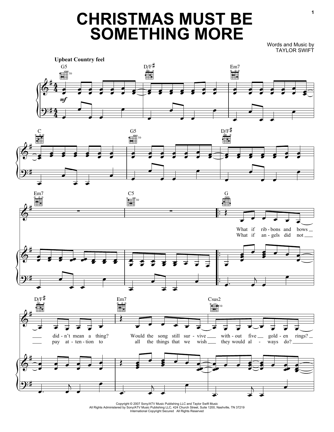 Taylor Swift Christmas Must Be Something More sheet music notes and chords. Download Printable PDF.