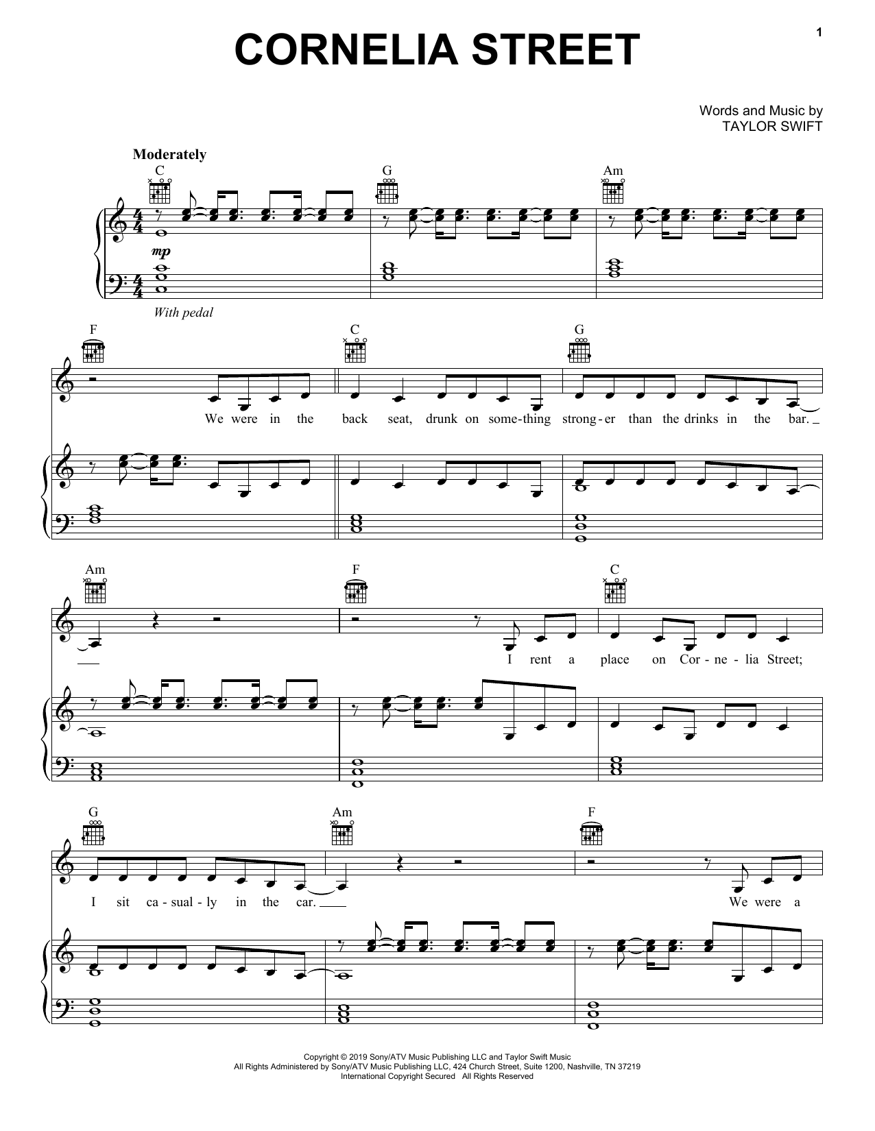 Taylor Swift Cornelia Street sheet music notes and chords. Download Printable PDF.