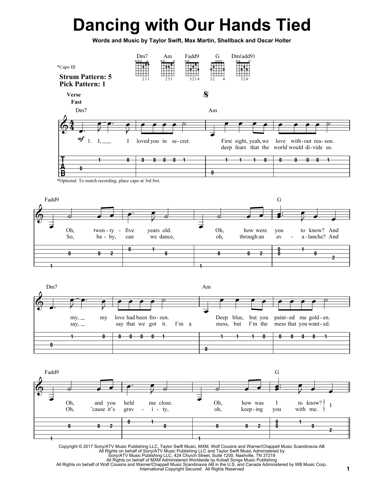 Taylor Swift Dancing With Our Hands Tied sheet music notes and chords. Download Printable PDF.