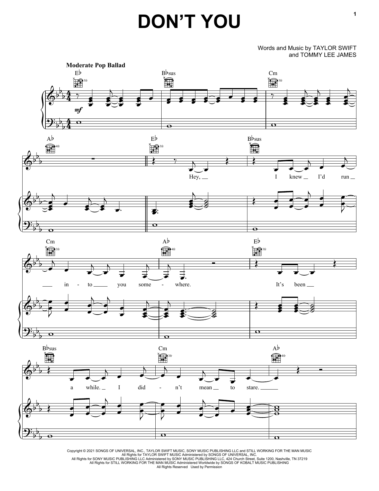 Taylor Swift Don't You (Taylor's Version) (From The Vault) sheet music notes and chords arranged for Piano, Vocal & Guitar Chords (Right-Hand Melody)