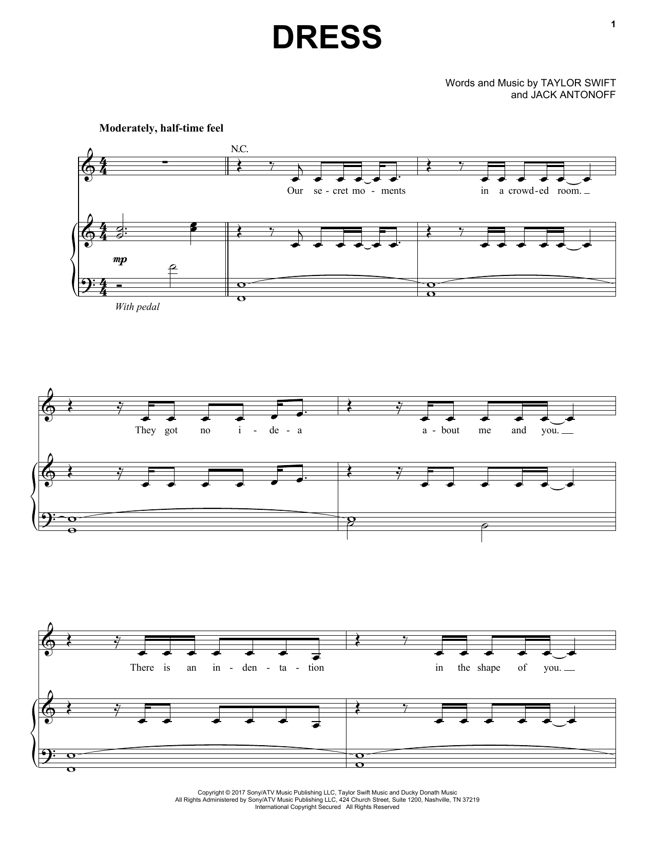 Taylor Swift Dress sheet music notes and chords. Download Printable PDF.