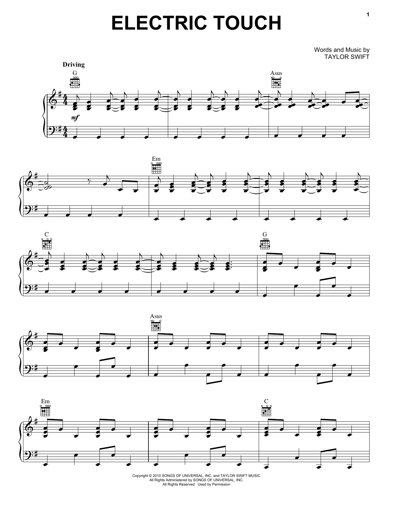 Taylor Swift Electric Touch (feat. Fall out Boy) (Taylor's Version) (From The Vault) sheet music notes and chords. Download Printable PDF.