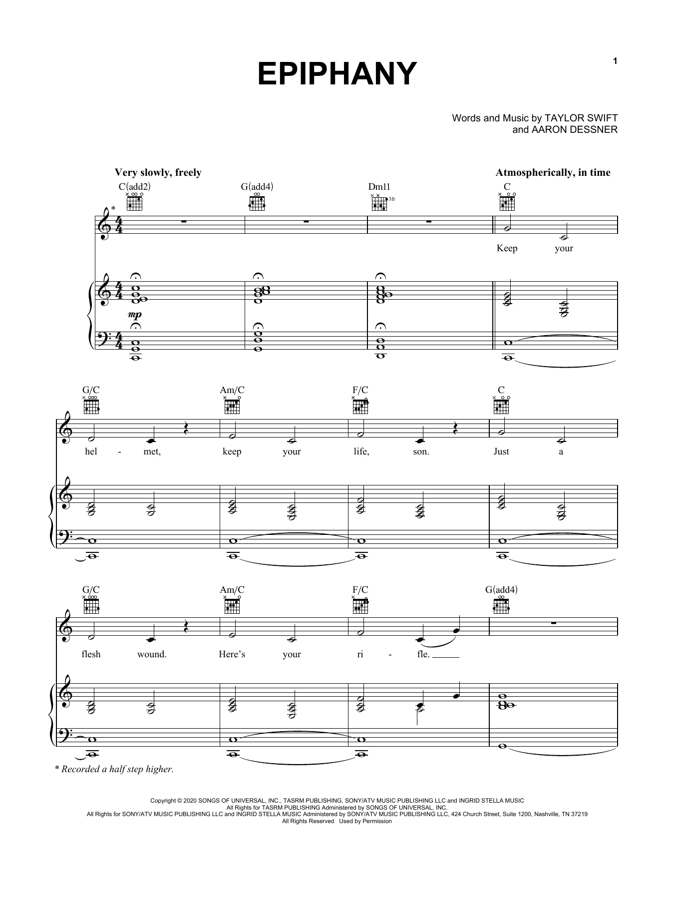 Taylor Swift epiphany sheet music notes and chords. Download Printable PDF.