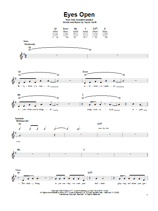 Taylor Swift Eyes Open sheet music notes and chords. Download Printable PDF.