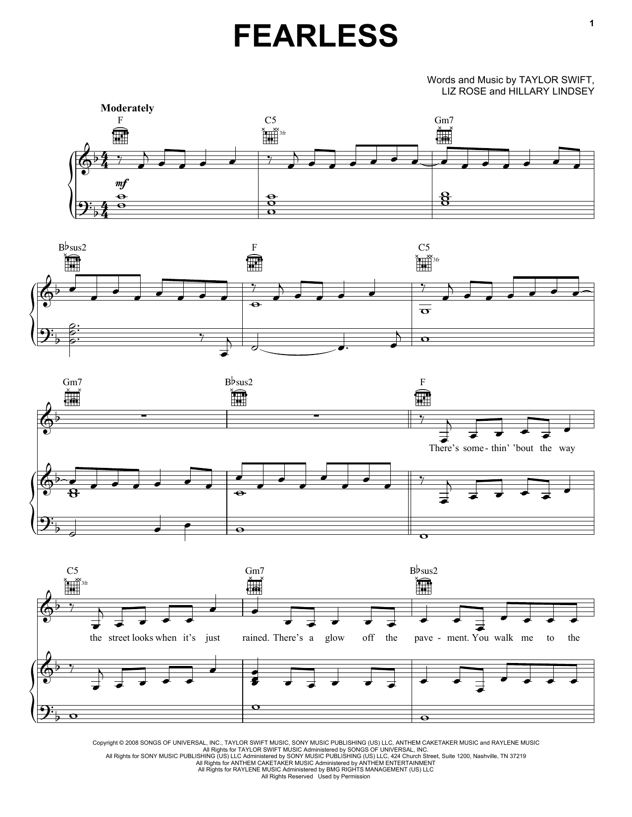 Taylor Swift Fearless sheet music notes and chords. Download Printable PDF.