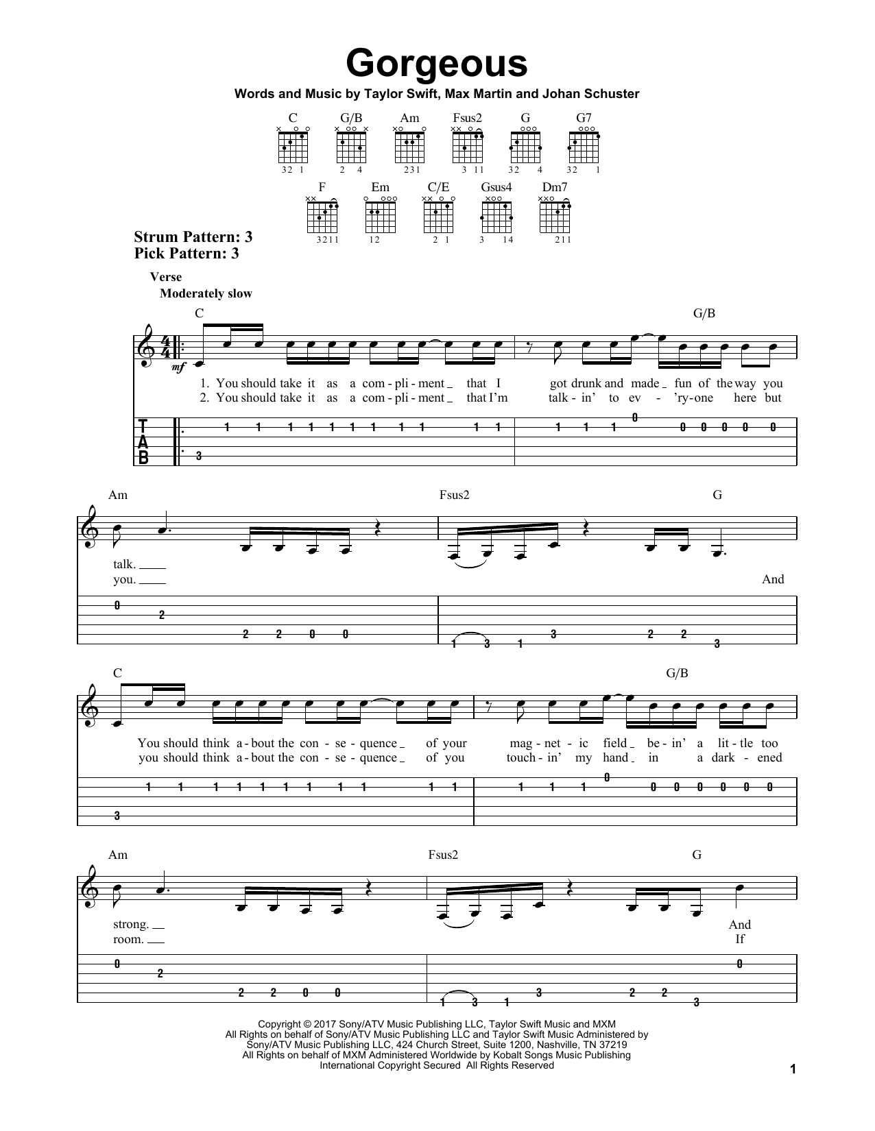 Taylor Swift Gorgeous sheet music notes and chords. Download Printable PDF.