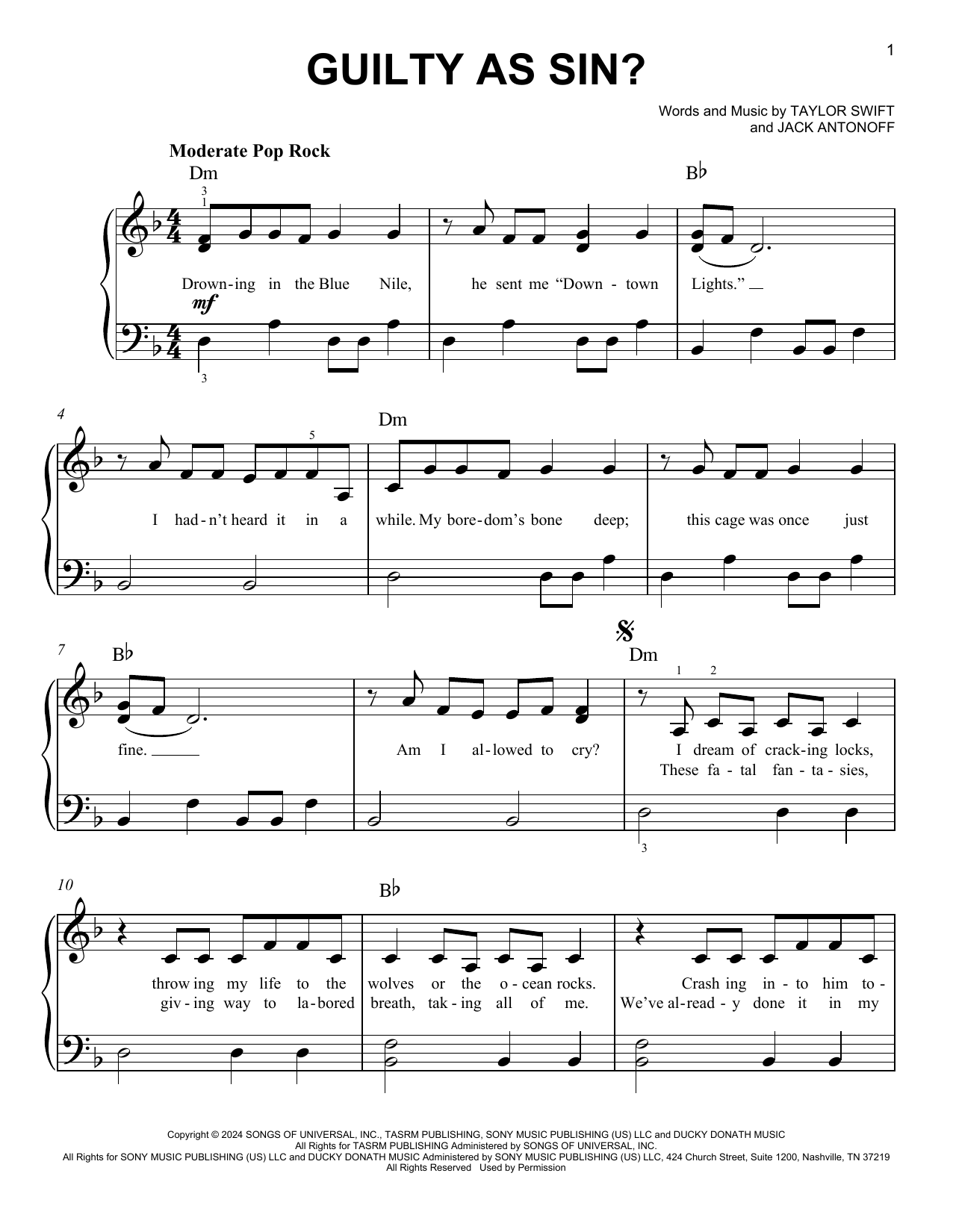 Taylor Swift Guilty as Sin? sheet music notes and chords. Download Printable PDF.