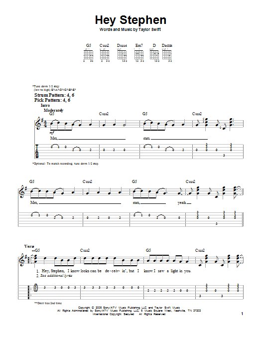 Taylor Swift Hey Stephen sheet music notes and chords. Download Printable PDF.