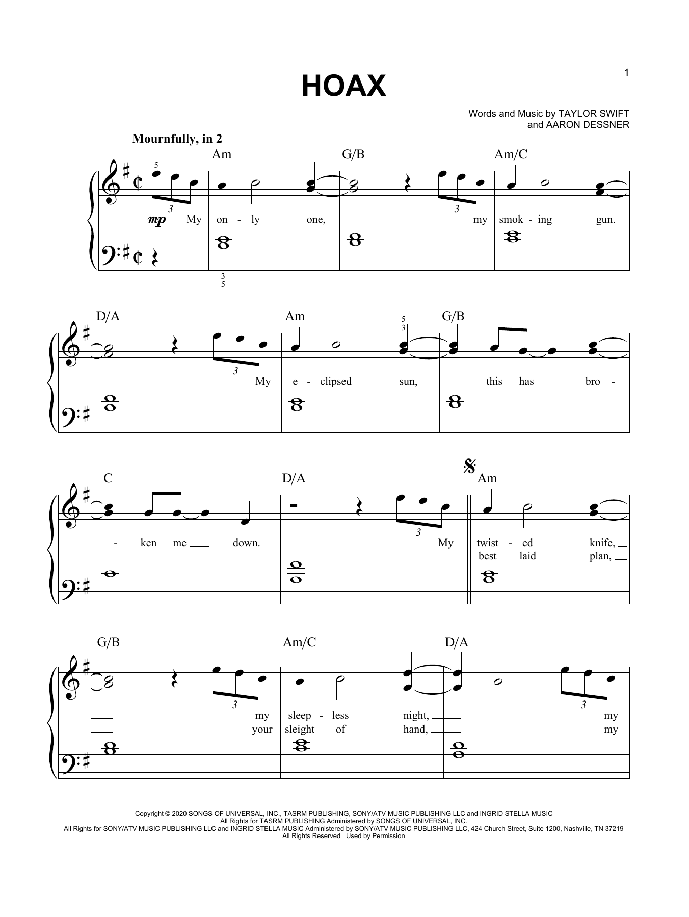 Taylor Swift hoax sheet music notes and chords. Download Printable PDF.