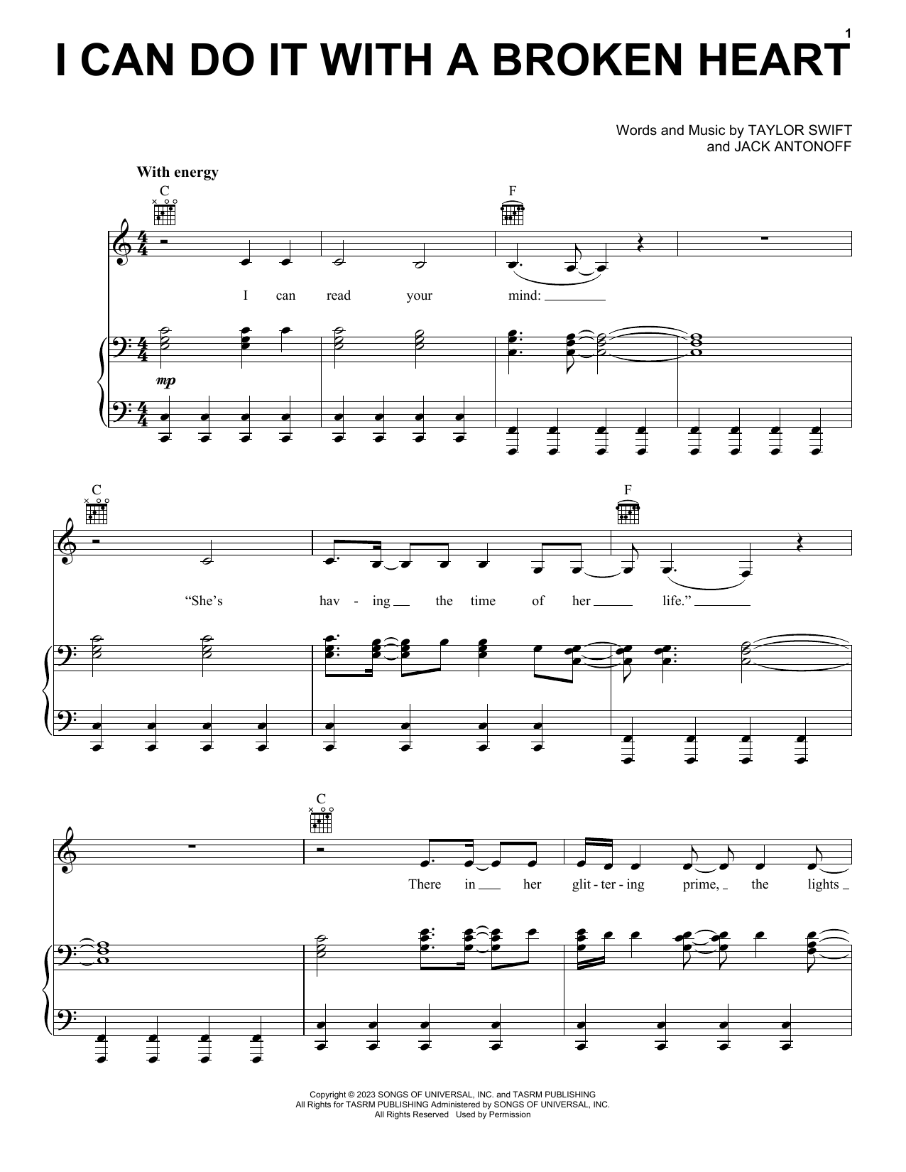 Taylor Swift I Can Do It with a Broken Heart sheet music notes and chords. Download Printable PDF.