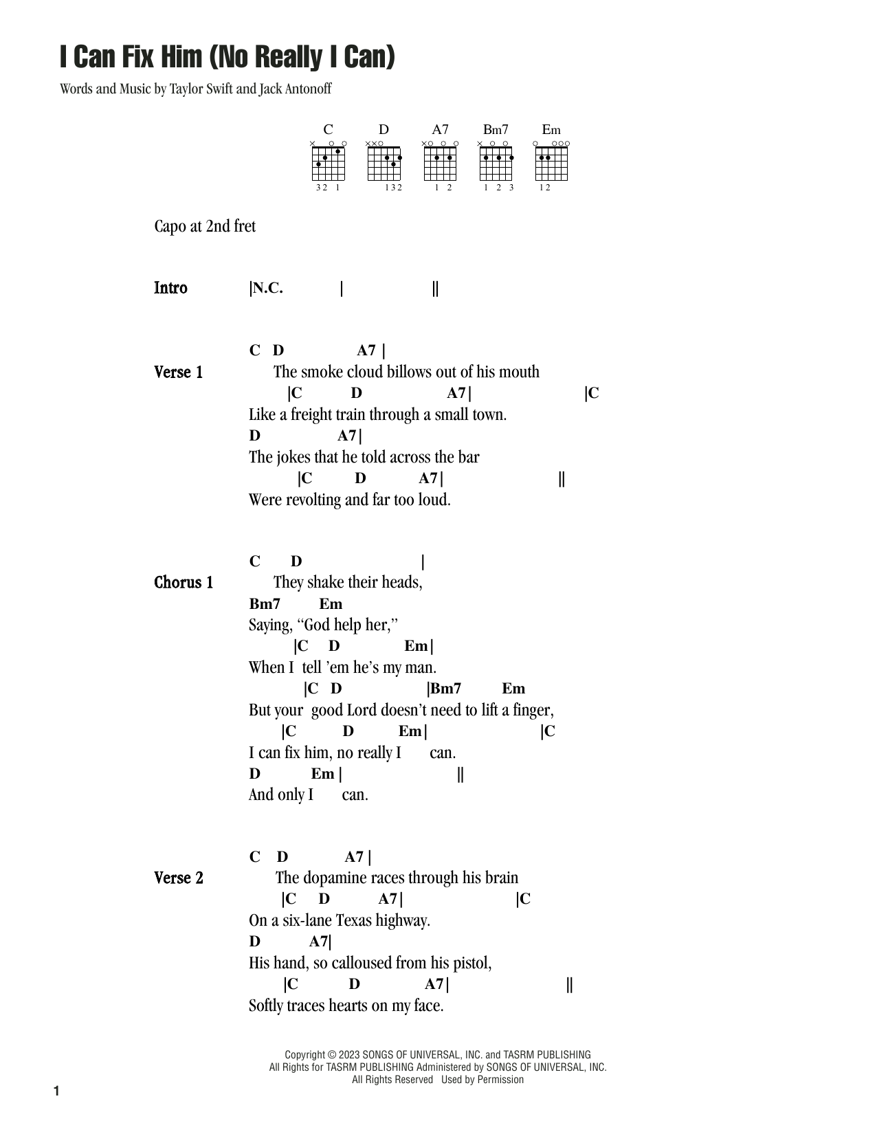 Taylor Swift I Can Fix Him (No Really I Can) sheet music notes and chords. Download Printable PDF.