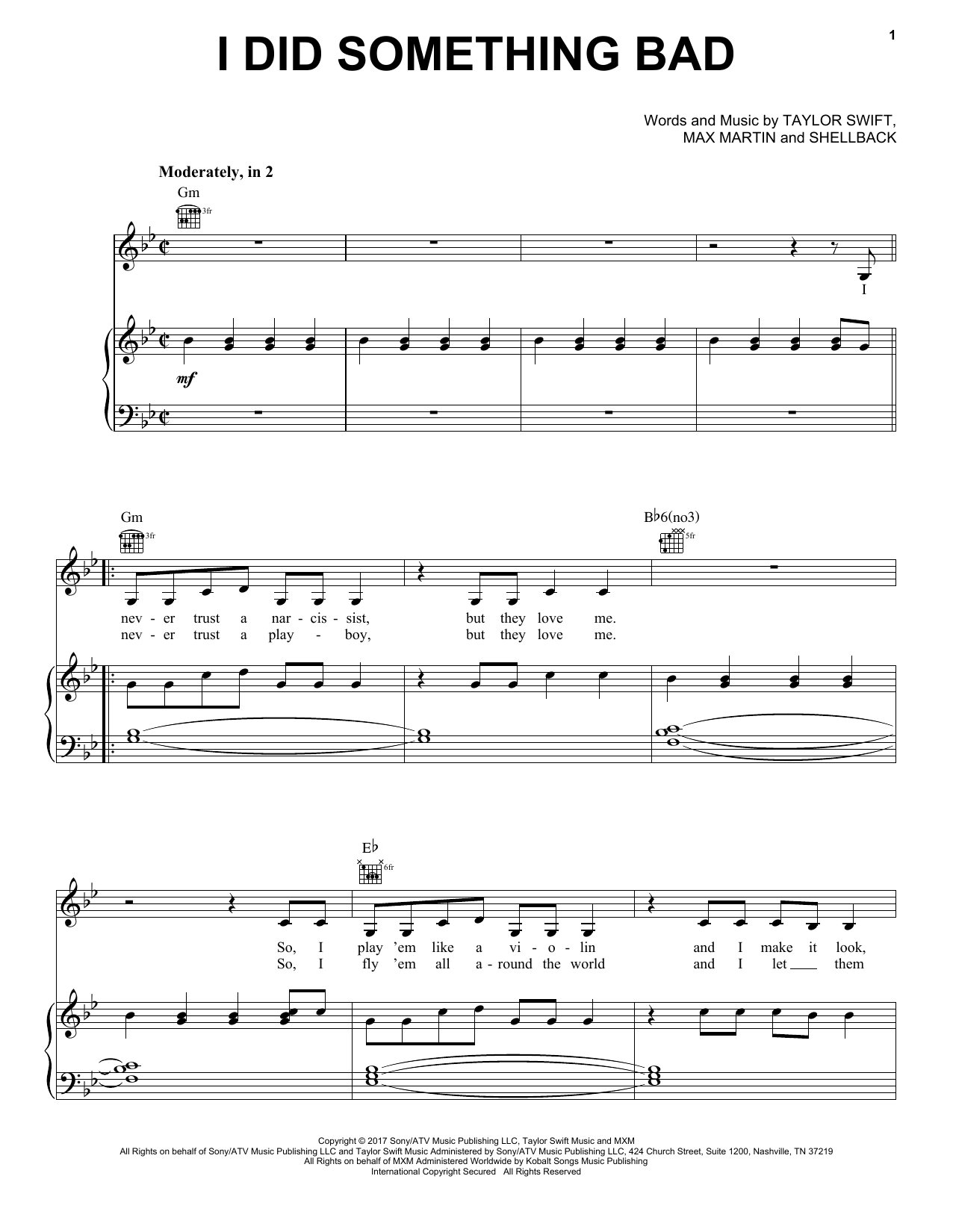 Taylor Swift I Did Something Bad sheet music notes and chords. Download Printable PDF.